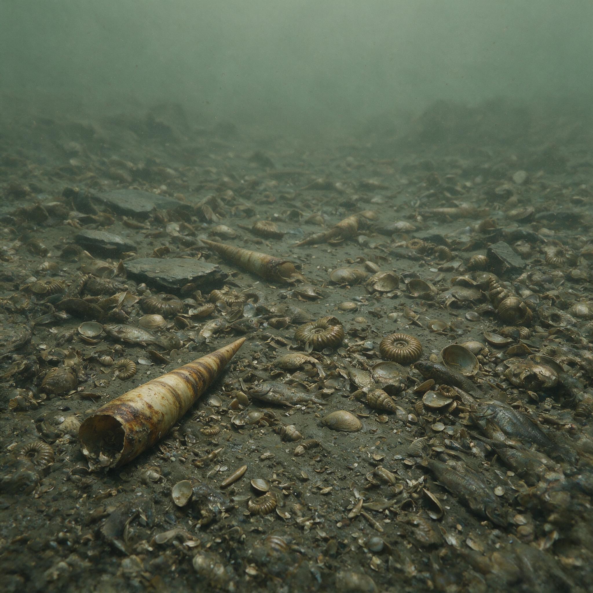 二叠纪末海洋生物因缺氧大规模死亡的场景示意