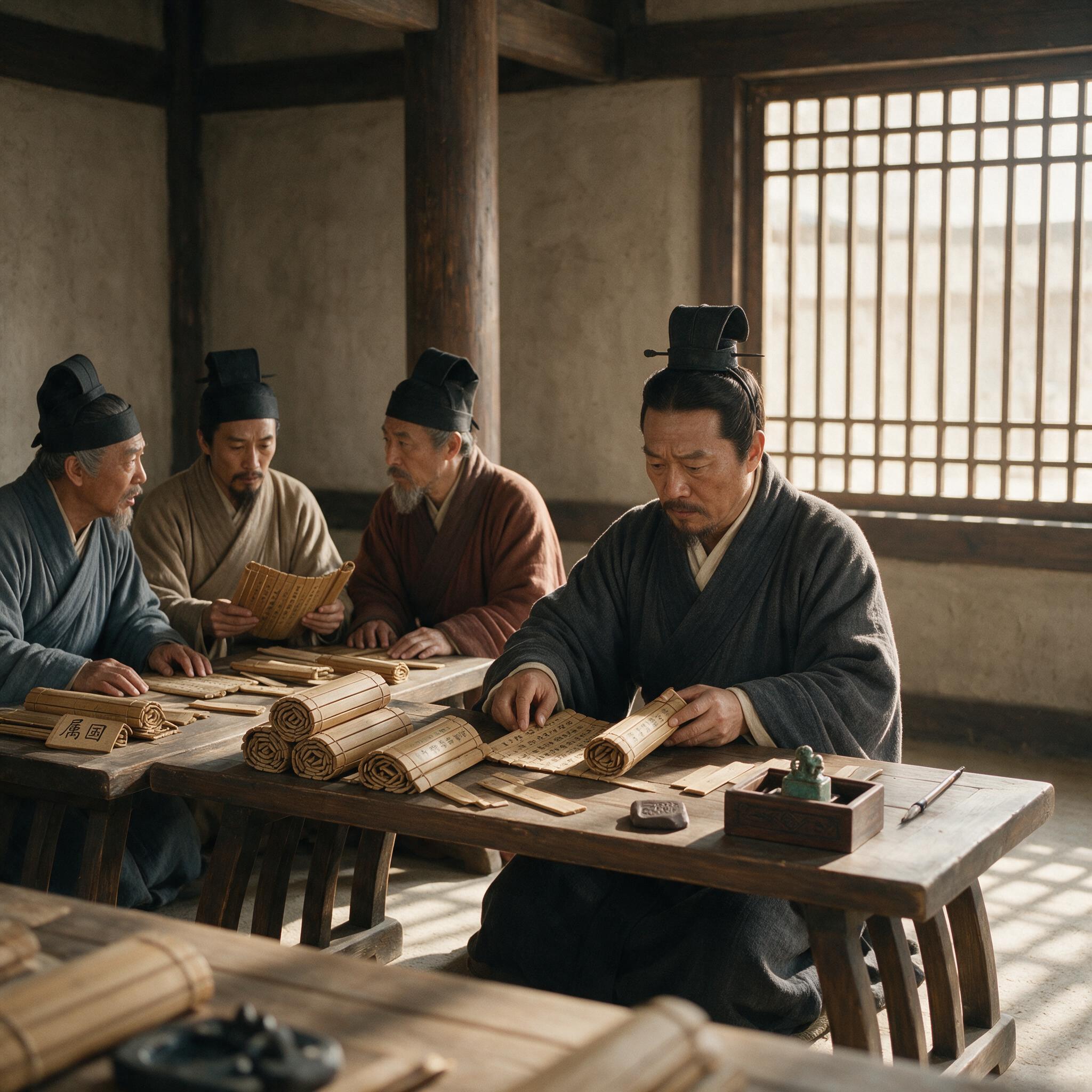 汉代官员审查账册场景