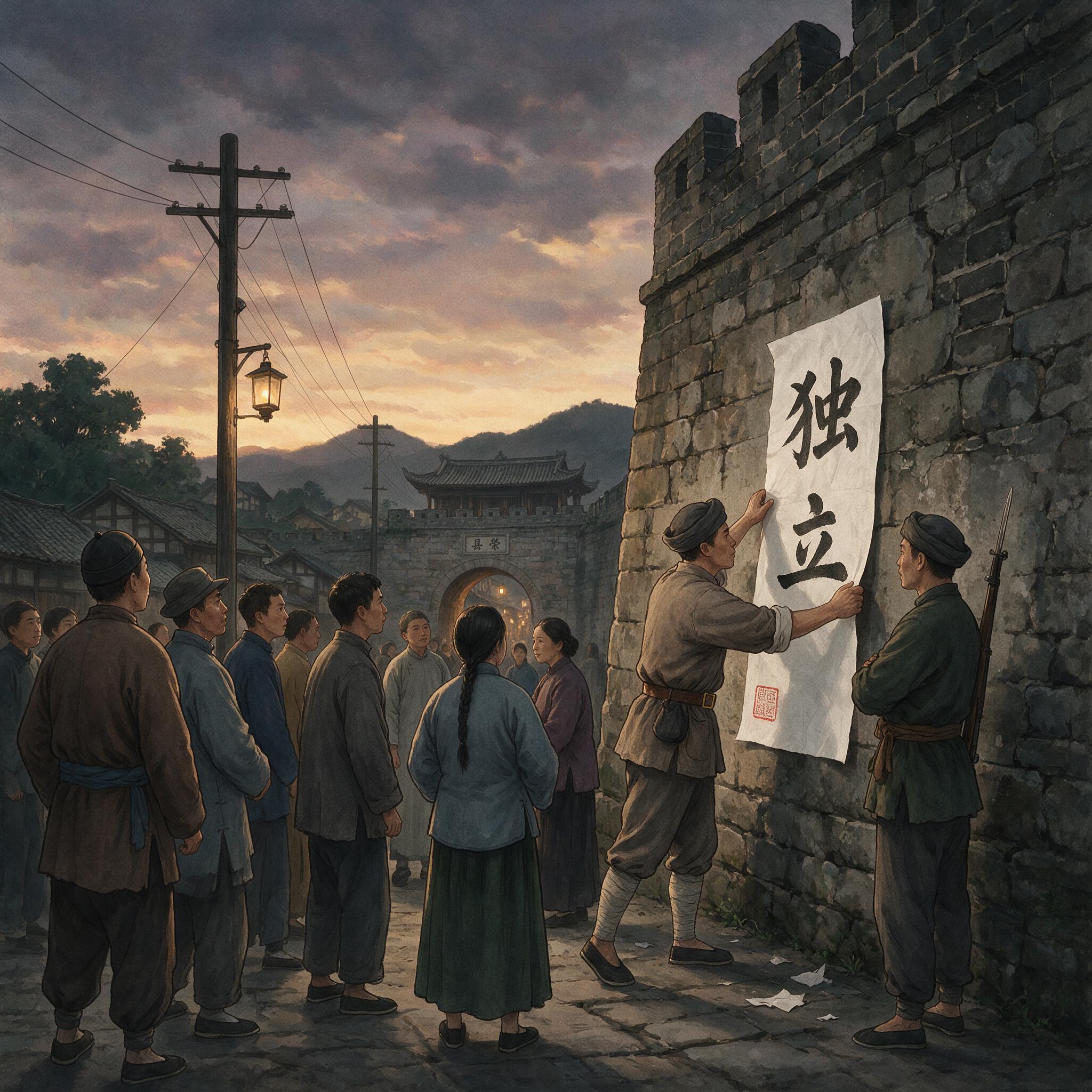 荣县独立安民告示张贴瞬间