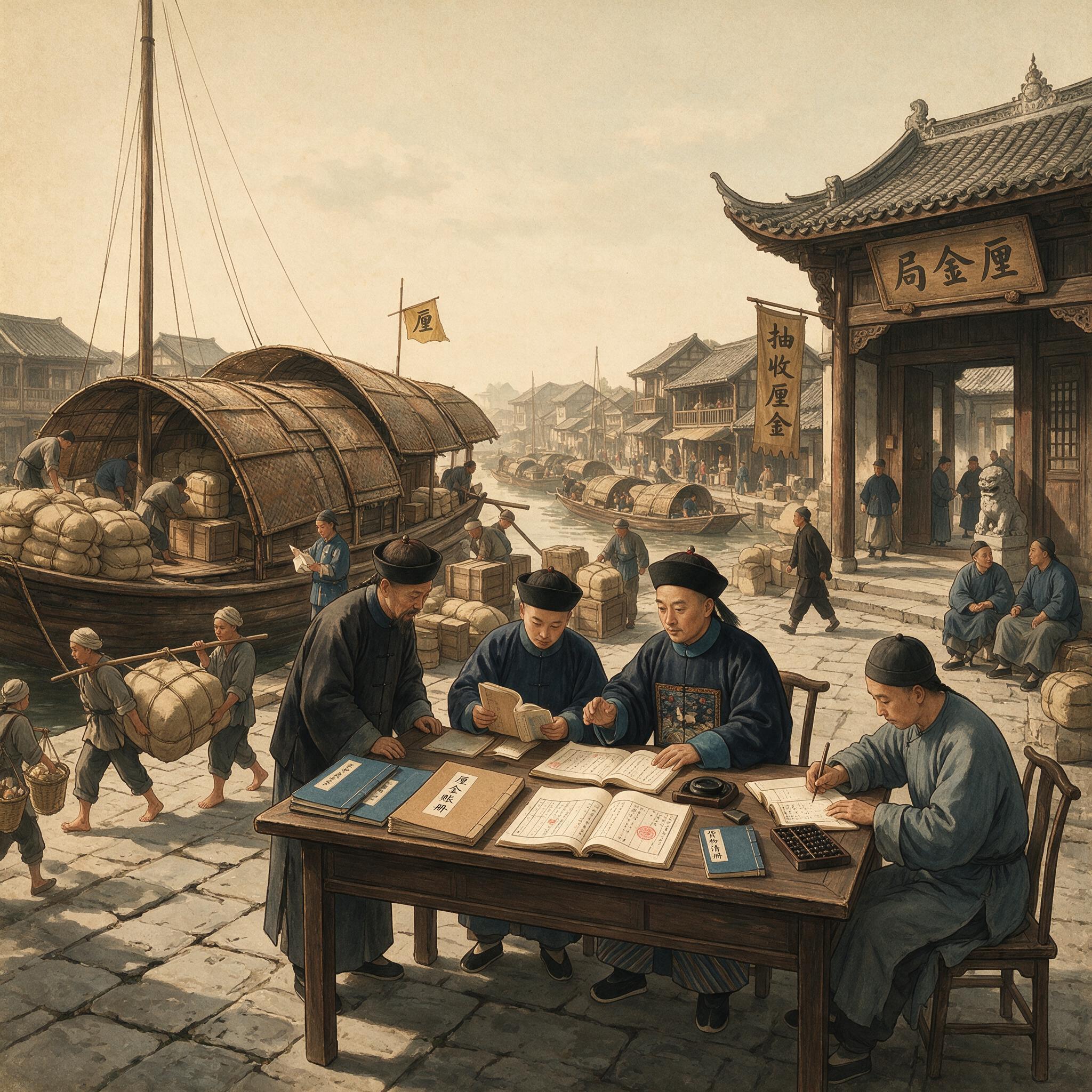 清代厘金征收场景示意图