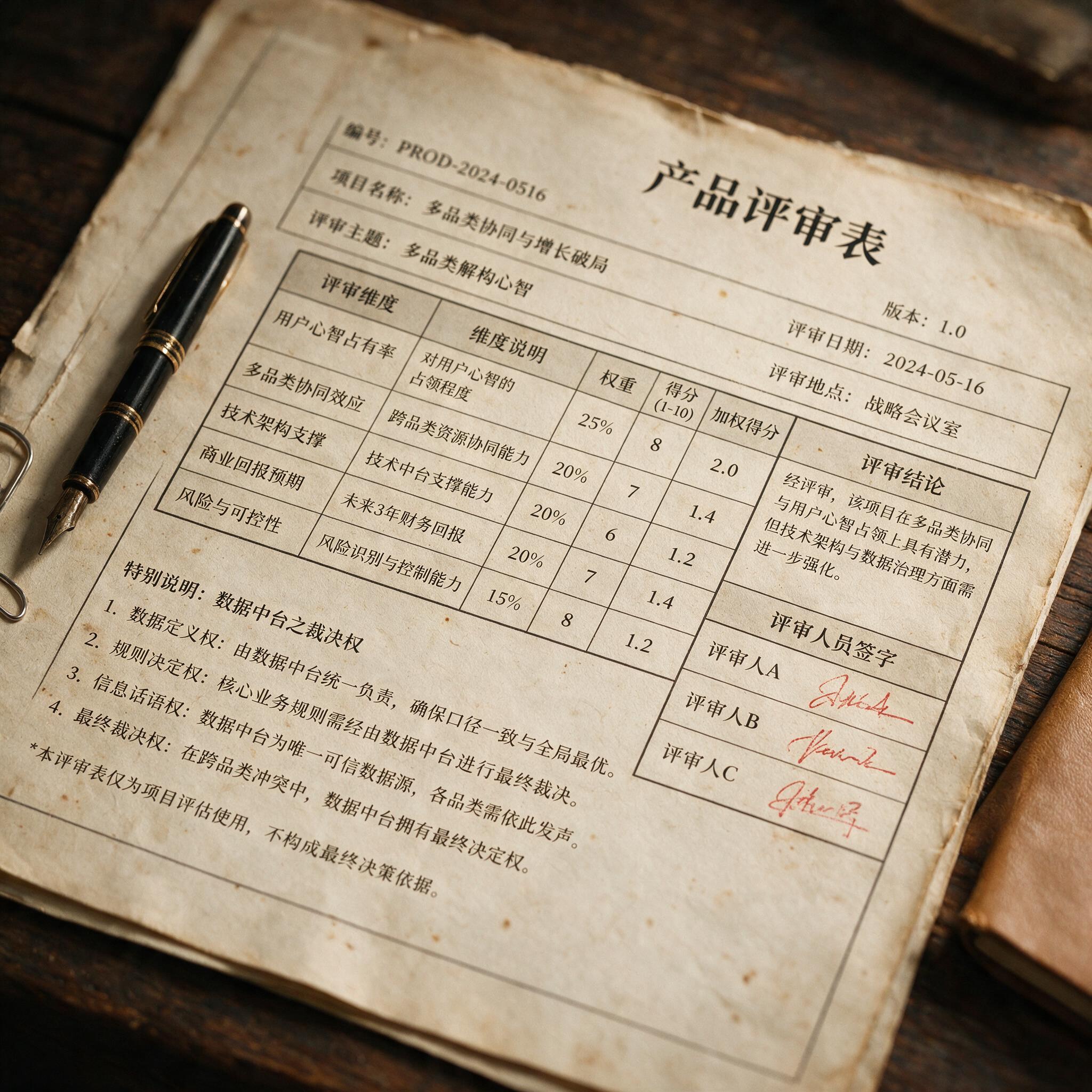 产品评审表末尾的小字特写