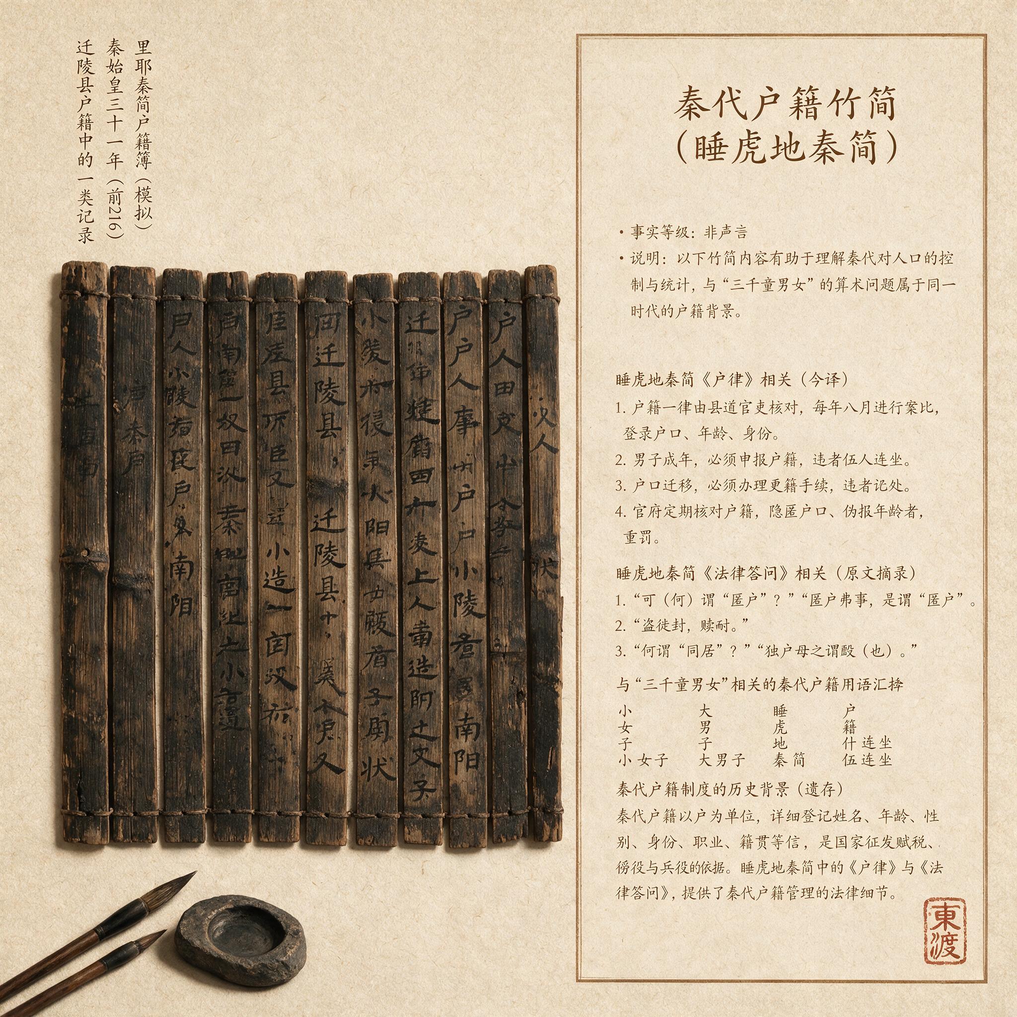 秦代户籍竹简(里耶或睡虎地)