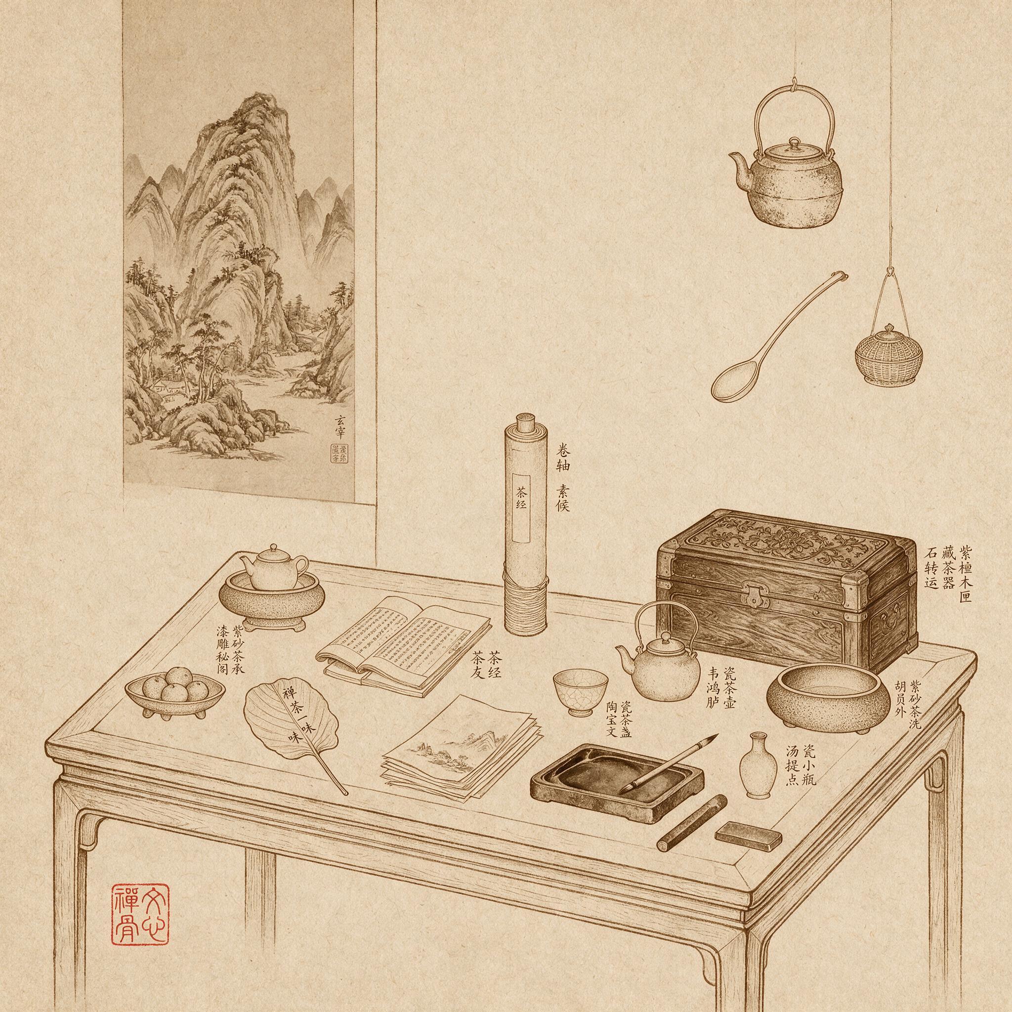 明代《茶具图赞》中的茶器线描