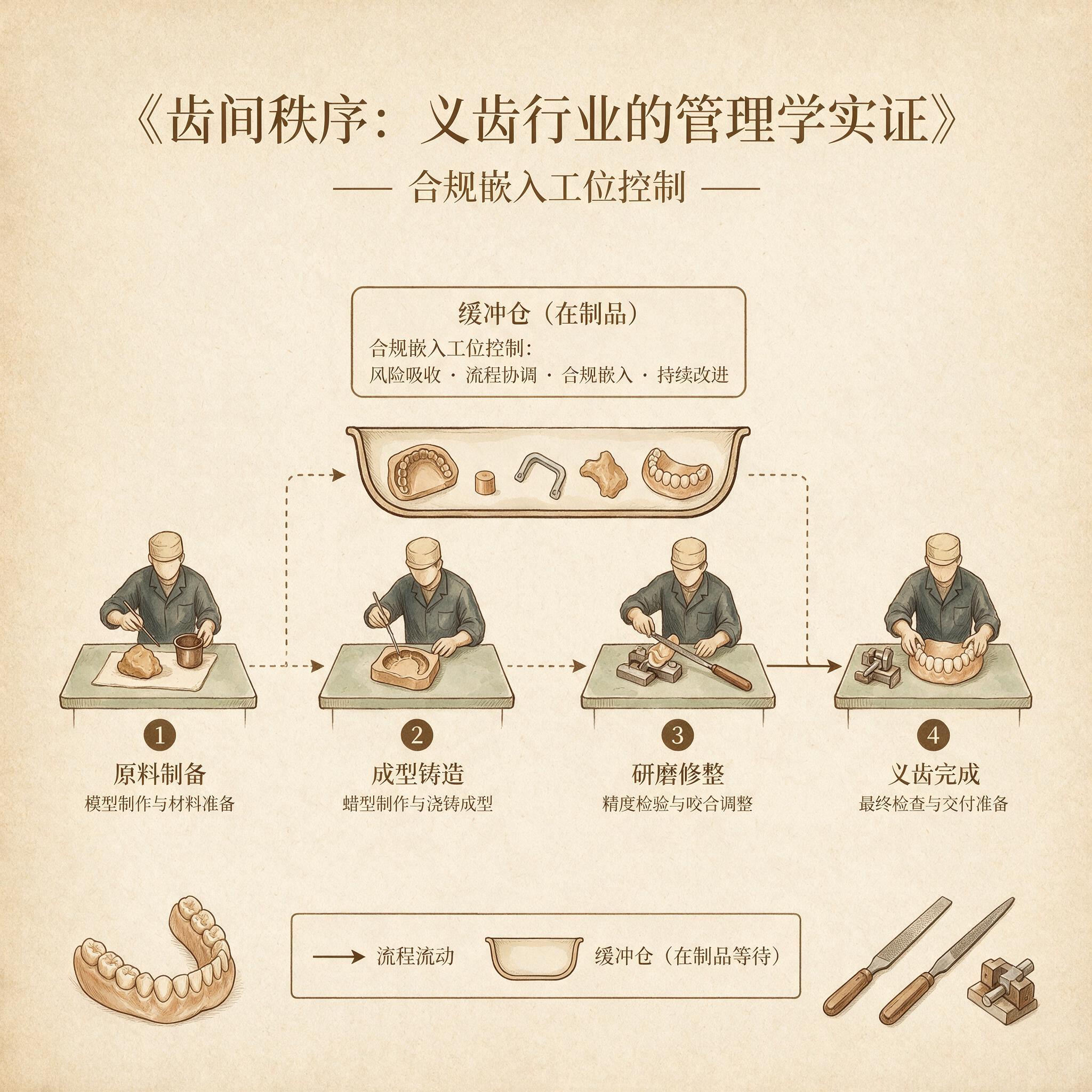 义齿生产流程中的缓冲仓示意图